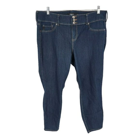 Torrid Skinny Cropped Jeggings 20 Dark Wash Cotton Stretch Denim Faux Pockets - Picture 1 of 10